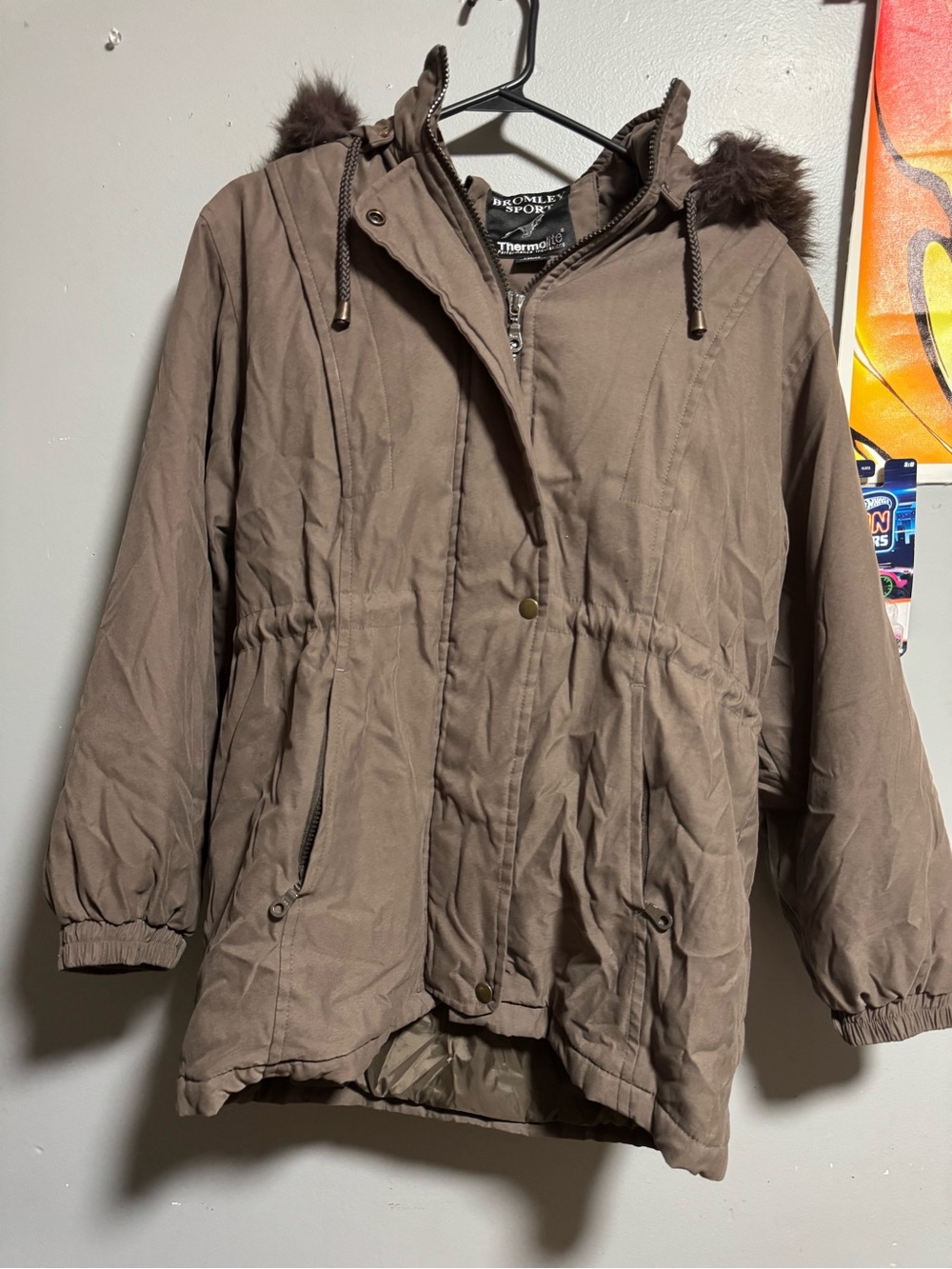 Women’s Taupe Hooded Puffer Jacket by Bromley Sport